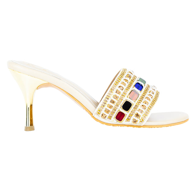 Trendy Cream Pencil Heel Sandals