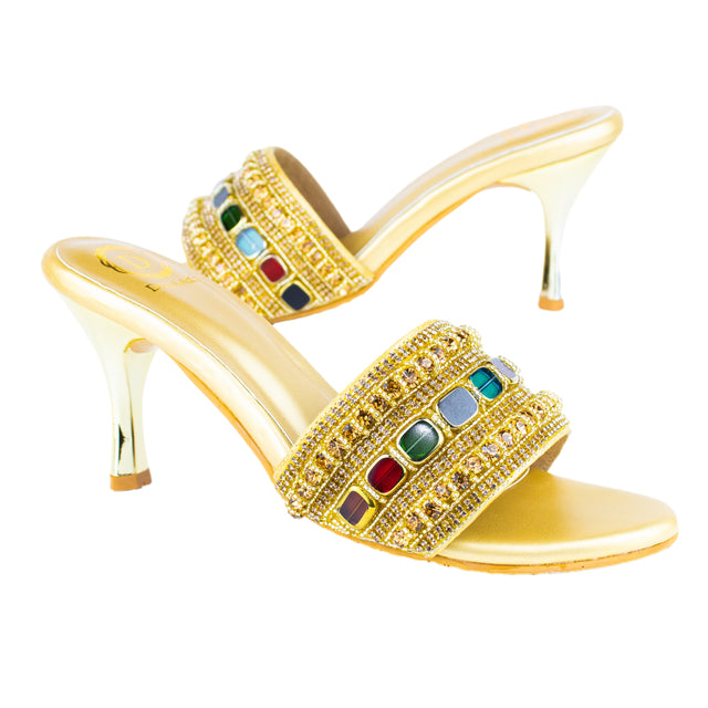 Feminine-chic Gold Pencil Heel Sandals
