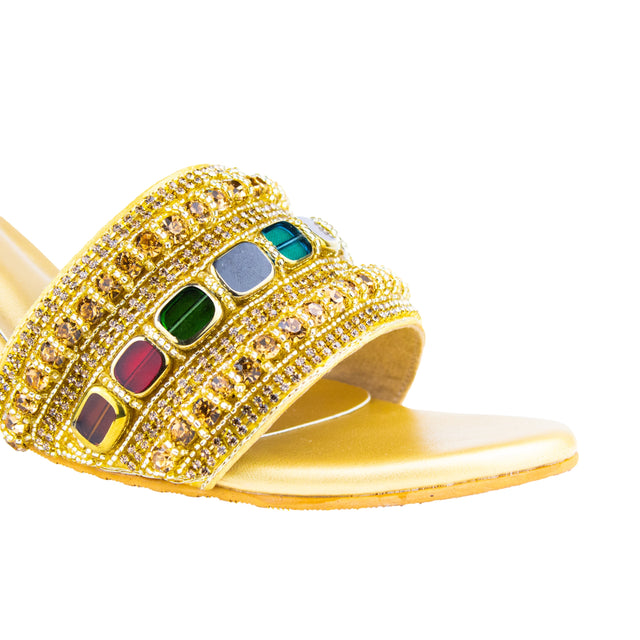 Feminine-chic Gold Pencil Heel Sandals