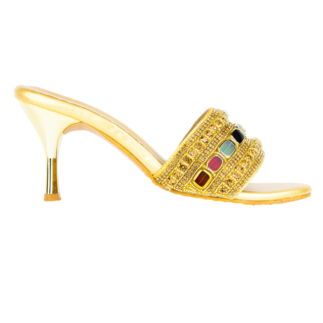 Feminine-chic Gold Pencil Heel Sandals