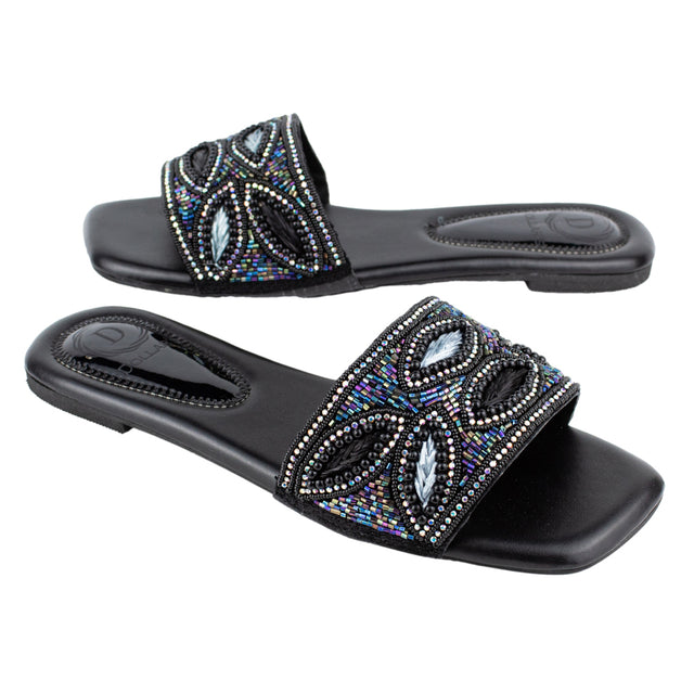 Chic-casual Black Flat Slippers