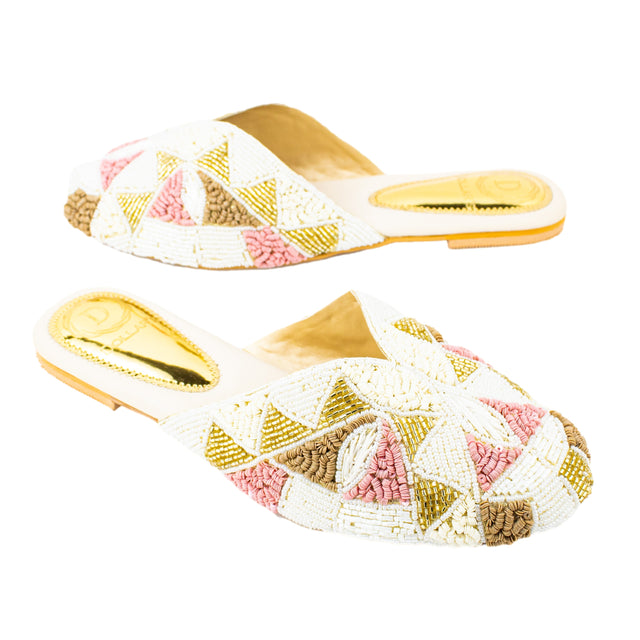 Couture-inspired Cream Flat Slippers