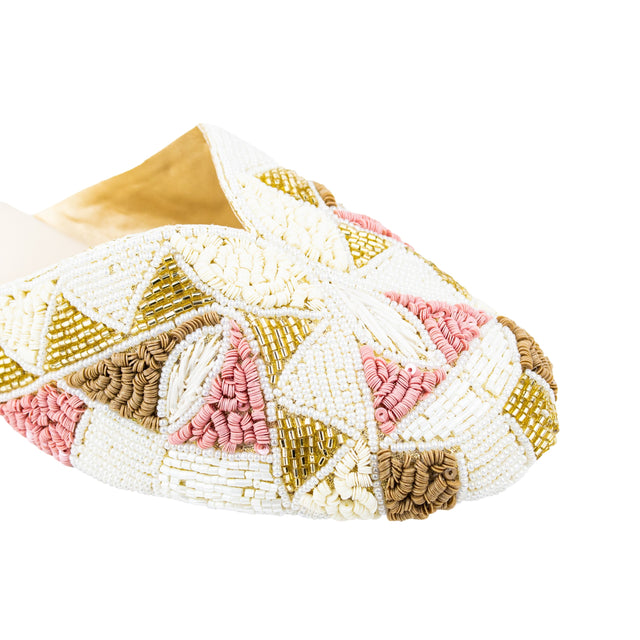 Couture-inspired Cream Flat Slippers