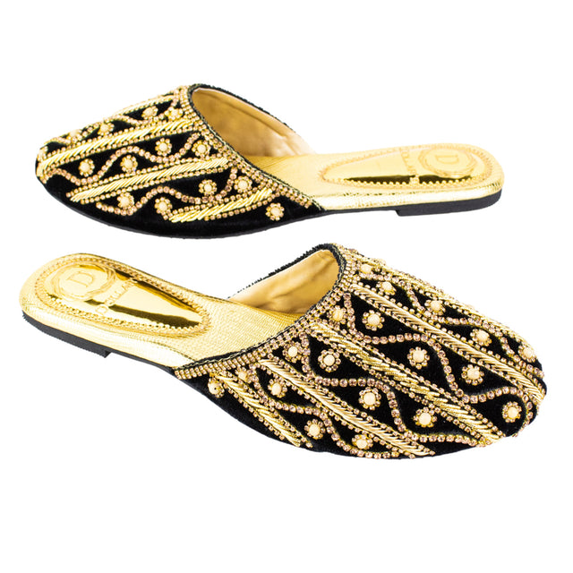 Handmade Gold Flat Slippers