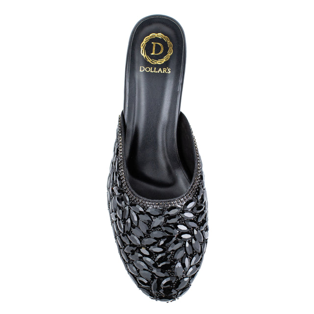 Women Handcrafted Black Heels with Crystal Stones