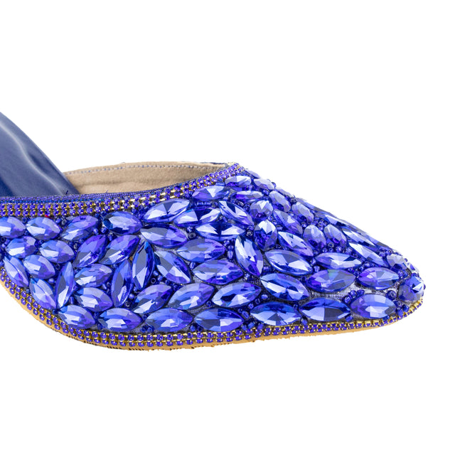 Women Handcrafted Blue Heels with Crystal Stones