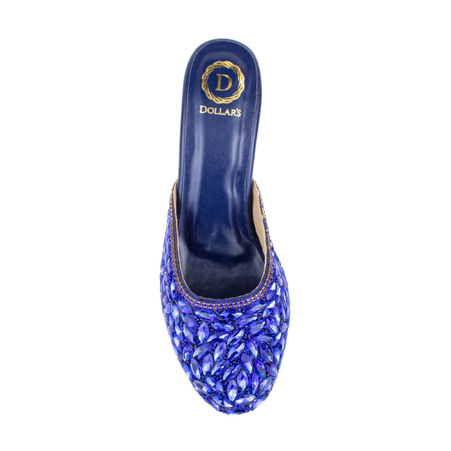 Women Handcrafted Blue Heels with Crystal Stones