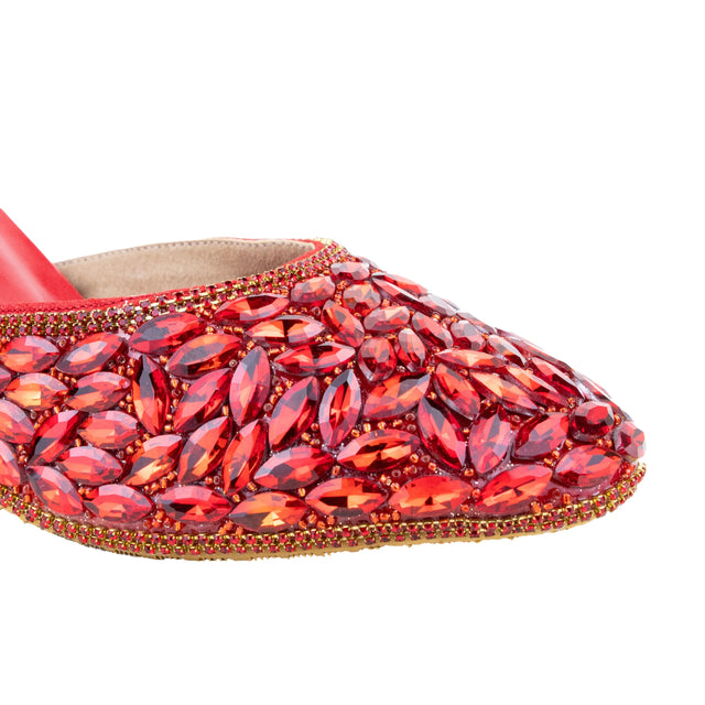 Women Handcrafted Red Heels with Crystal Stones
