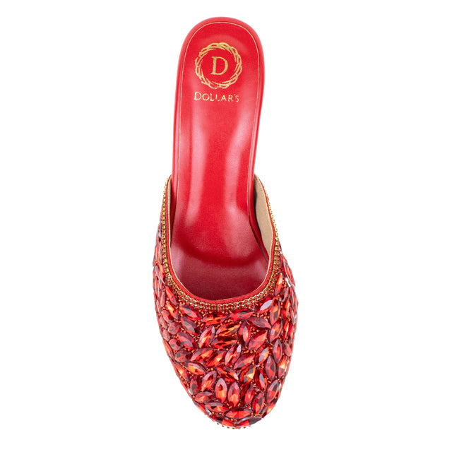 Women Handcrafted Red Heels with Crystal Stones