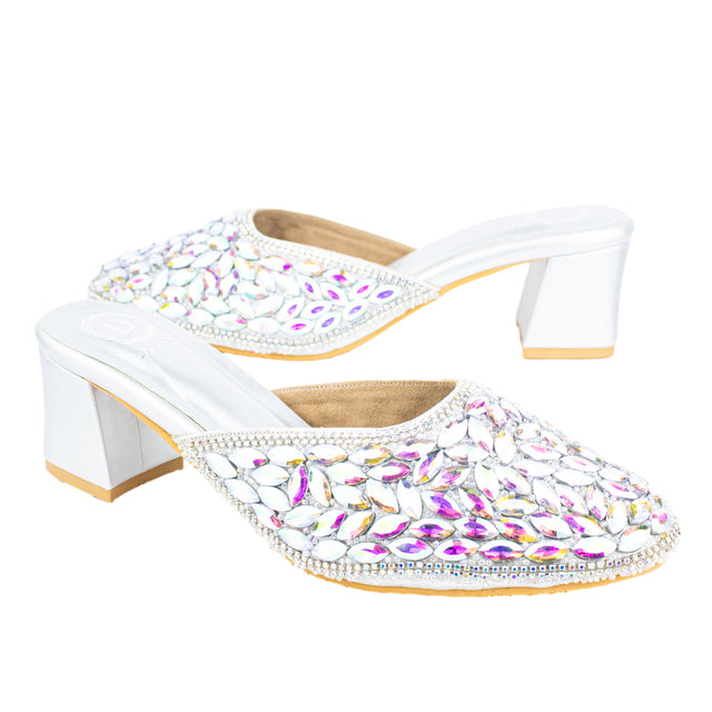 Crystal Handcrafted Silver Rainbow Heel Sandals