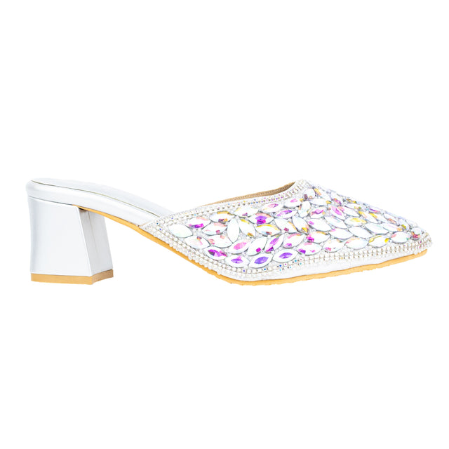 Crystal Handcrafted Silver Rainbow Heel Sandals