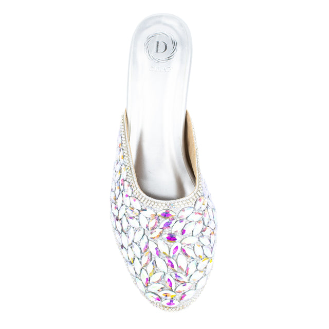 Crystal Handcrafted Silver Rainbow Heel Sandals