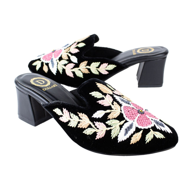 Women Handcrafted Block Black Heels