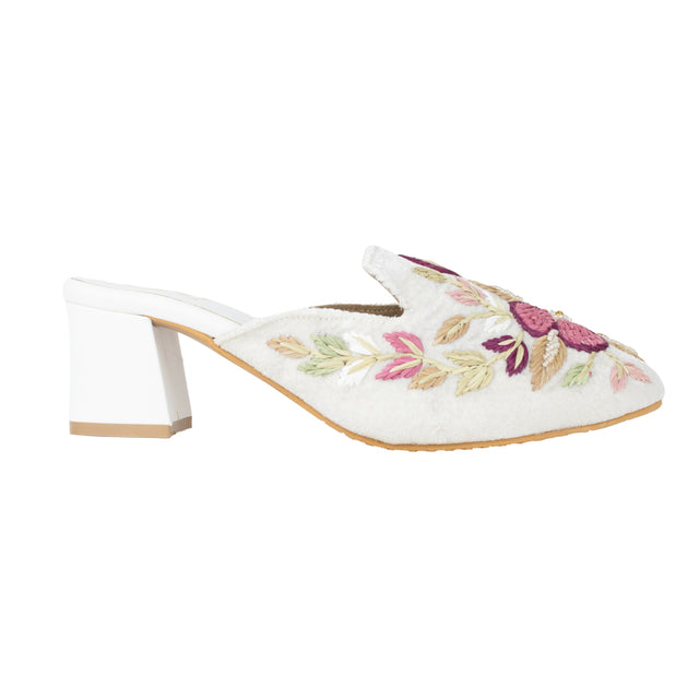 Women Handcrafted White Block Heels