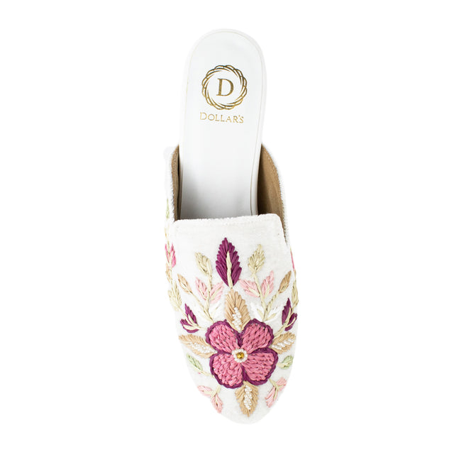 Women Handcrafted White Block Heels