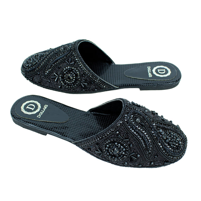 Enchanting Black Flat Slippers