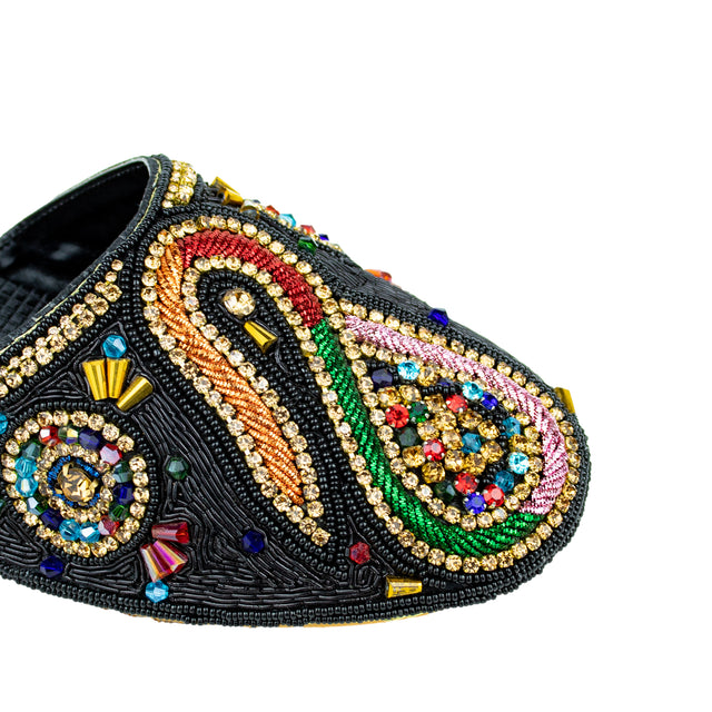 Polished Black Multi Flat Slippers