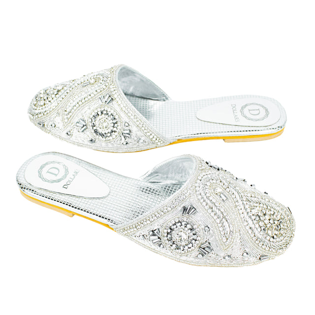 Handcrafted Silver Flat Slippers