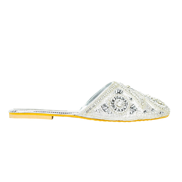 Handcrafted Silver Flat Slippers