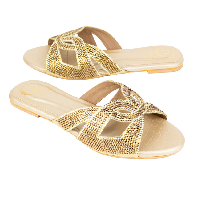 Couture-inspired Gold Flat Slippers