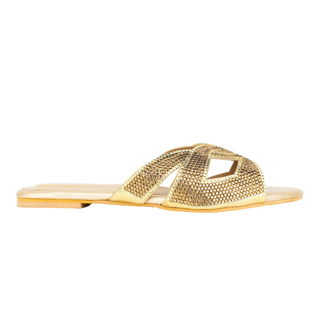 Couture-inspired Gold Flat Slippers