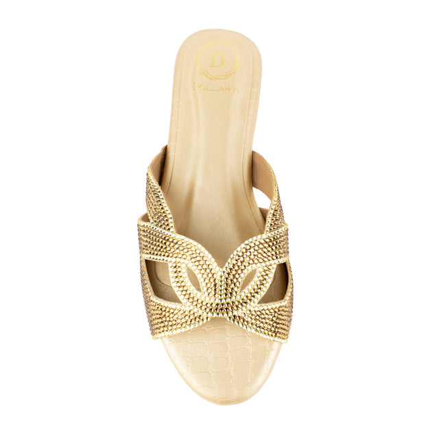 Couture-inspired Gold Flat Slippers