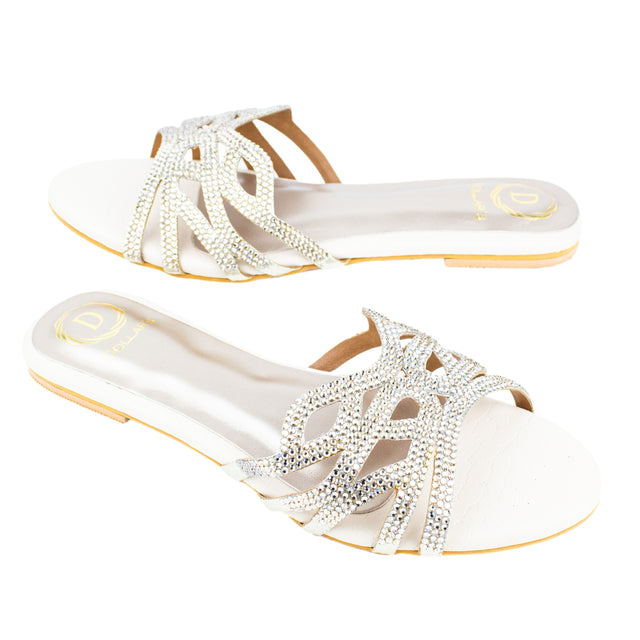 Leila Women Handcrafted Cream Flat Slippers