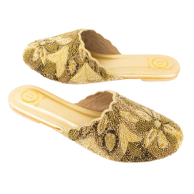Sleek Gold Flat Slippers