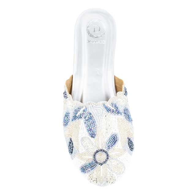 Women Handcrafted Banto Silver Flat Slippers