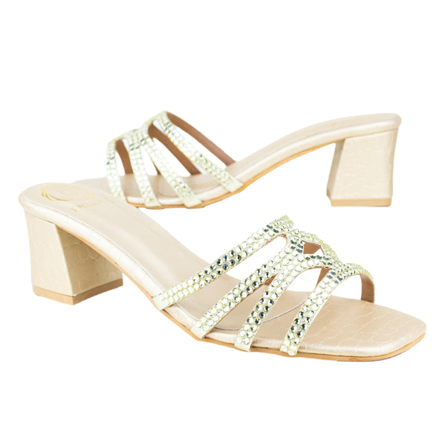 Hessa Women Handcrafted Gold Heel Sandal