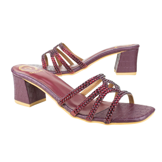 Hessa Women Handcrafted Maroon Heel Sandal
