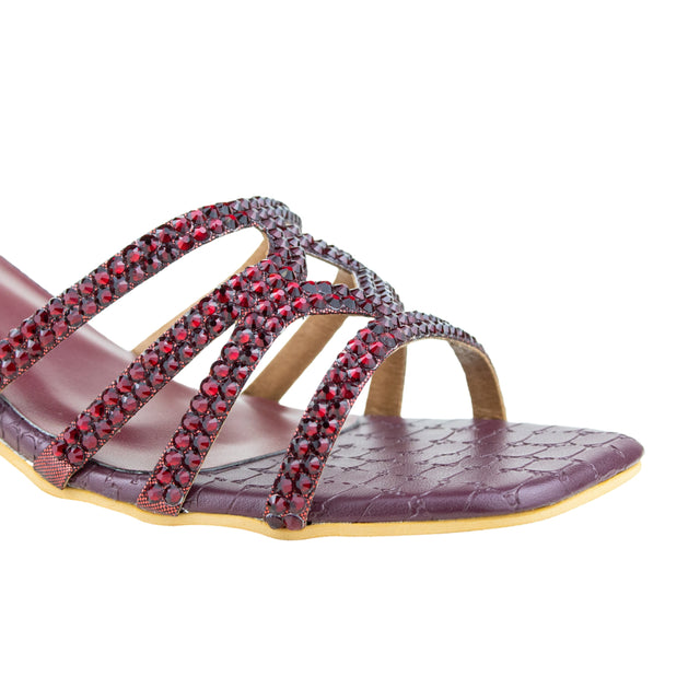 Hessa Women Handcrafted Maroon Heel Sandal