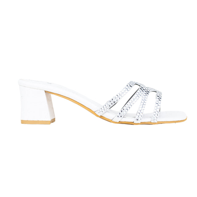 Hessa Women Handcrafted White Heel Sandal