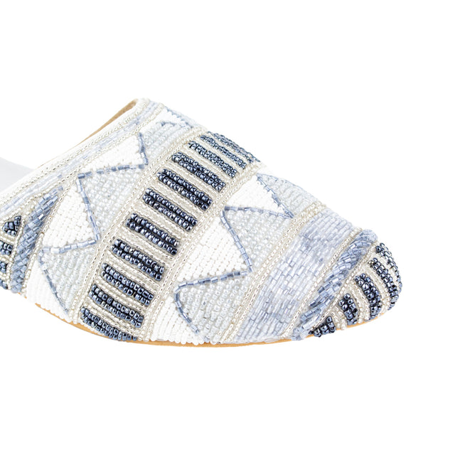 Women Handcrafted Silver Flat Slippers