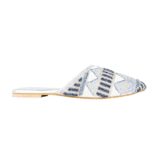 Women Handcrafted Silver Flat Slippers