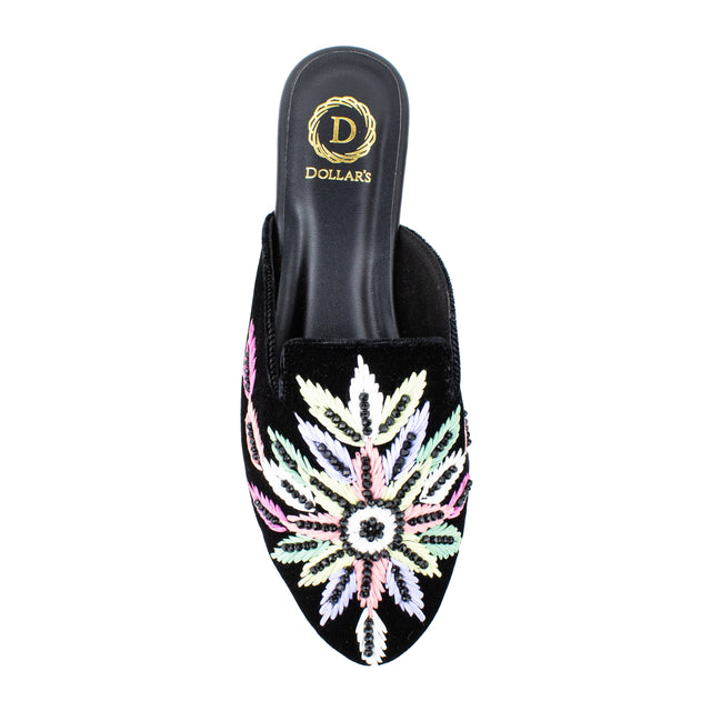 Women Handcrafted Black Flat Slippers