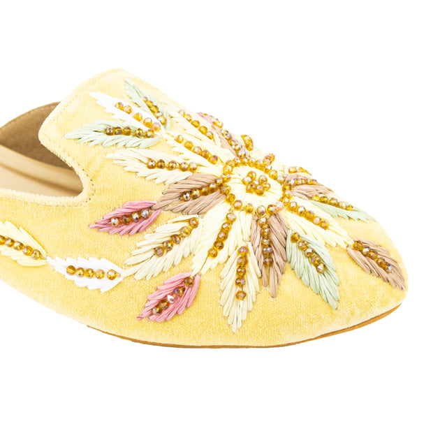 Women Handcrafted Yellow Flat Slippers