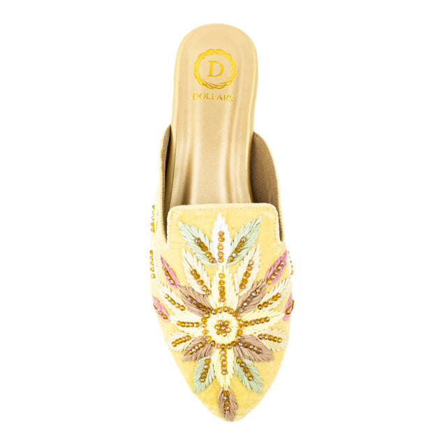 Women Handcrafted Yellow Flat Slippers