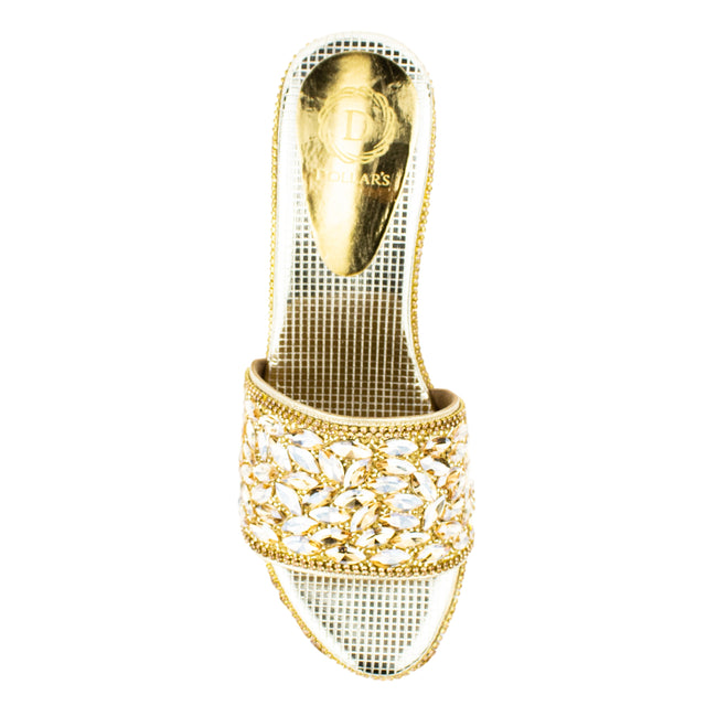 Women Handcrafted Gold Wedge Slippers