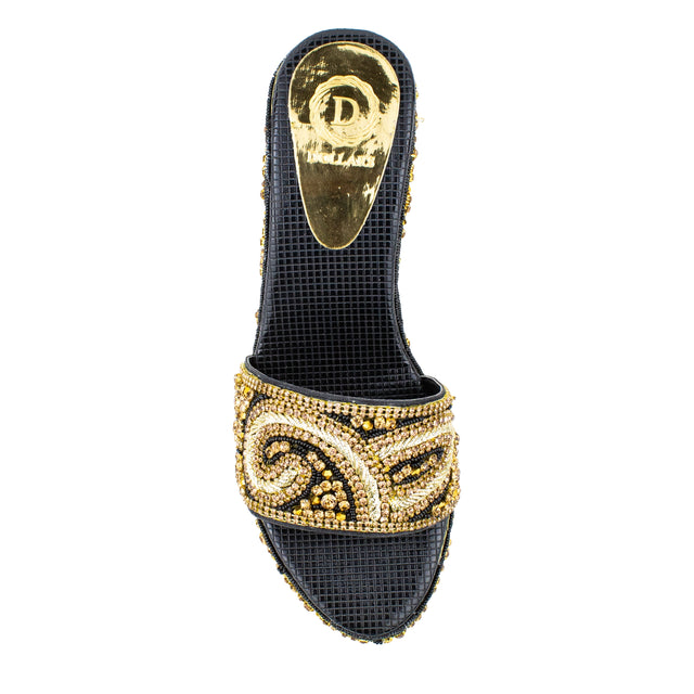 Women Handcrafted Black Wedge Slippers