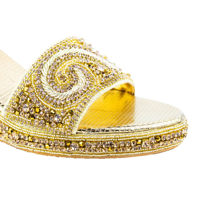 Women Handcrafted Gold Wedge Slippers