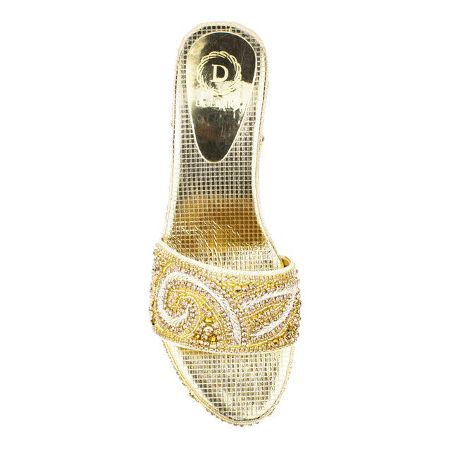 Women Handcrafted Gold Wedge Slippers