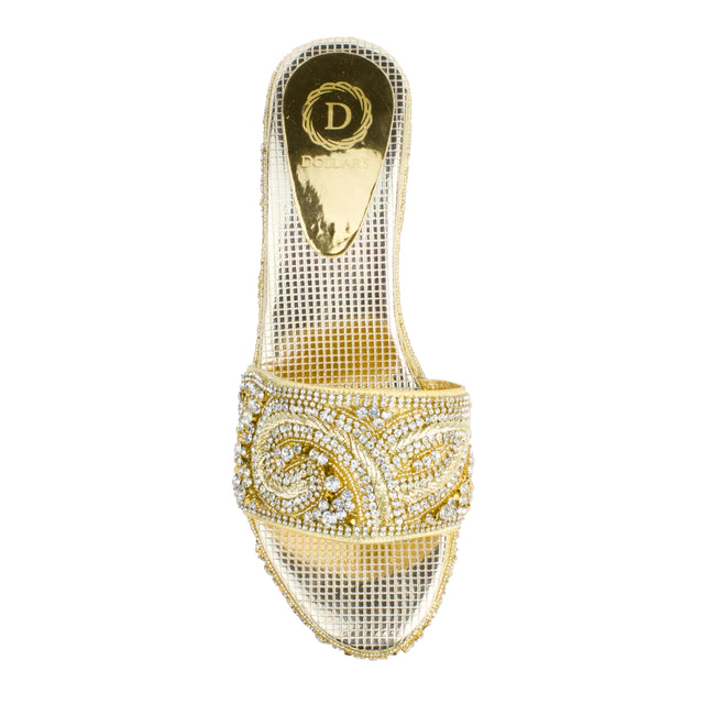 Women Handcrafted Light Gold Wedge Slippers