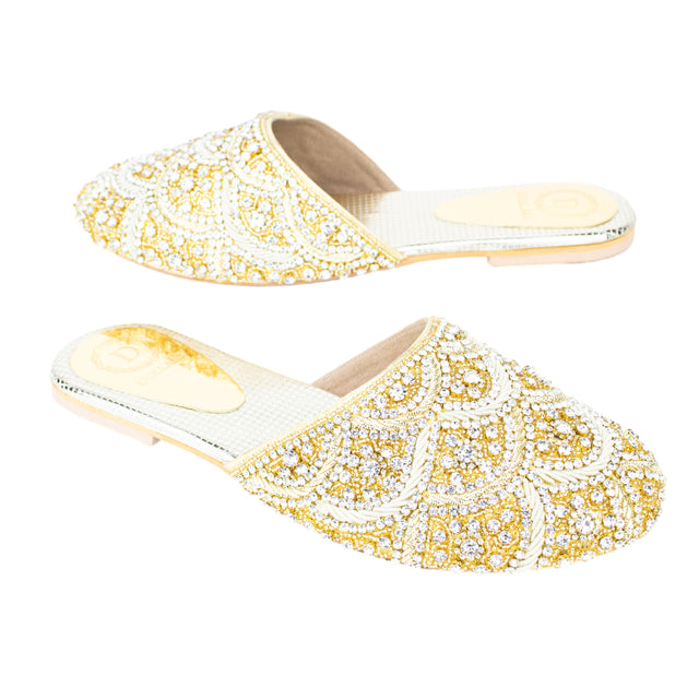 Handcrafted Light Gold Flat Slippers