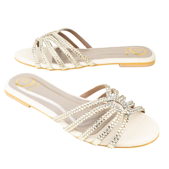 Shamsa Handcrafted Cream Flat Sandals