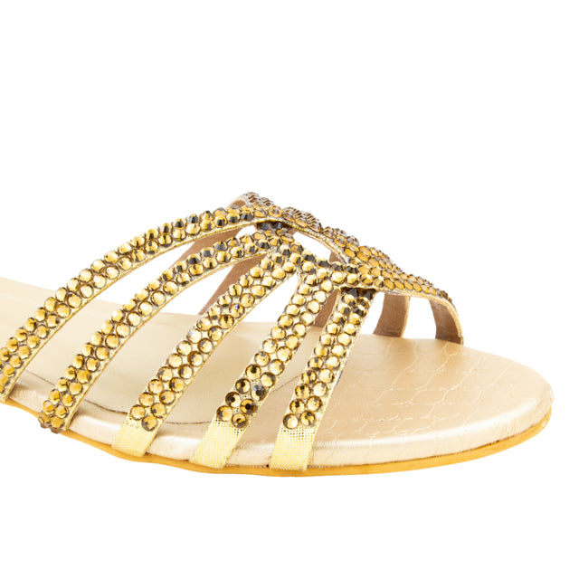 Shamsa Handcrafted Gold Flat Sandals