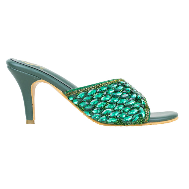Amal Handcrafted Green Heel Sandals