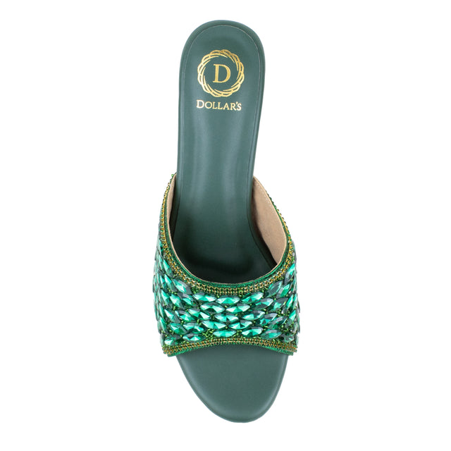 Amal Handcrafted Green Heel Sandals