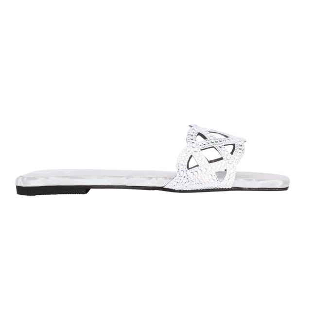 Lama'a Sparkling Silver Flat Slippers