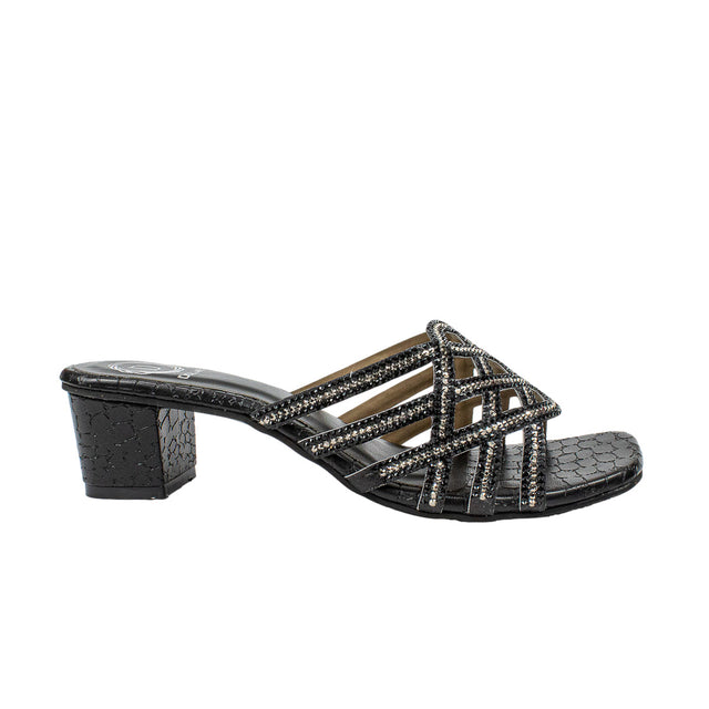 Fiona Handmade Black 2 Tone Block Heel Sandals